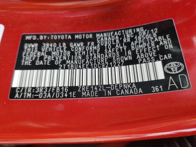 2013 TOYOTA COROLLA BA - 2T1BU4EE1DC921227