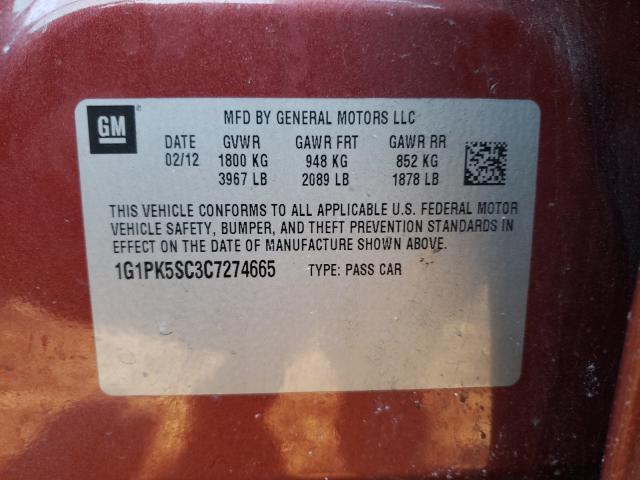 2012 CHEVROLET CRUZE ECO 1G1PK5SC3C7274665