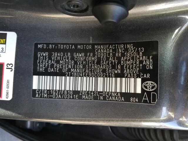 2013 TOYOTA COROLLA BA 2T1BU4EE9DC092116