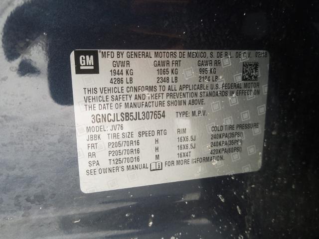 2018 CHEVROLET TRAX 1LT 3GNCJLSB5JL307654