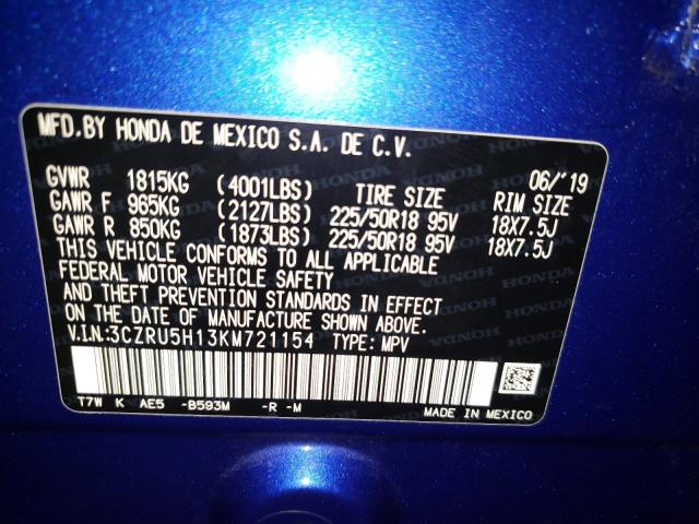2019 HONDA HR-V SPORT 3CZRU5H13KM721154