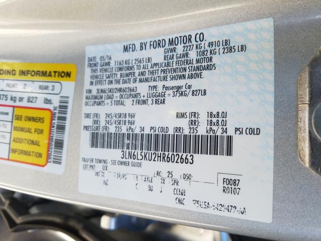 2017 LINCOLN MKZ HYBRID 3LN6L5KU2HR602663