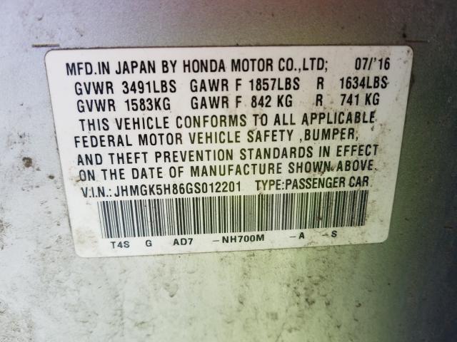 2016 HONDA FIT EX JHMGK5H86GS012201