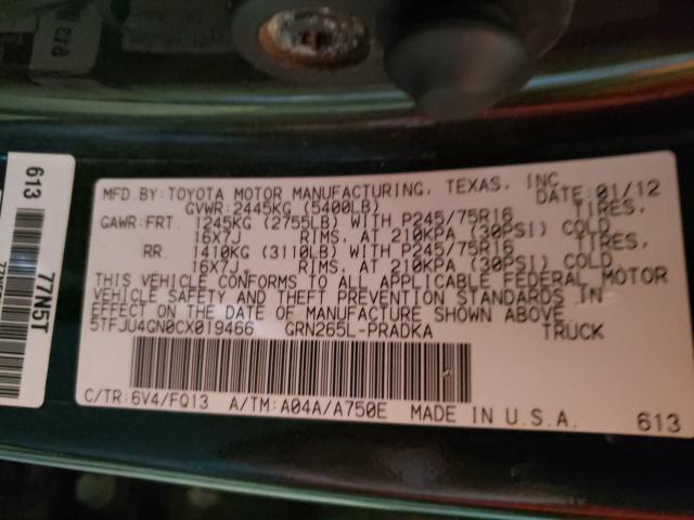 2012 TOYOTA TACOMA DOU 5TFJU4GN0CX019466