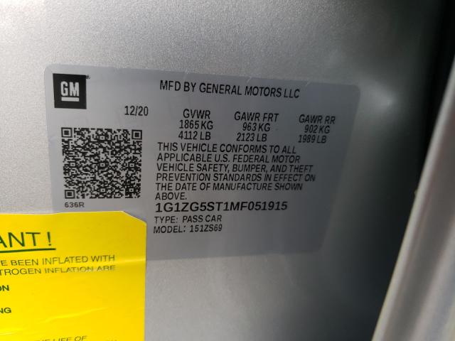 2021 CHEVROLET MALIBU RS 1G1ZG5ST1MF051915