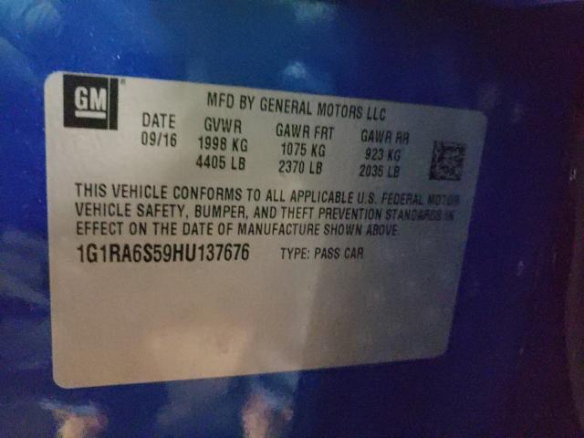 2017 CHEVROLET VOLT LT 1G1RA6S59HU137676