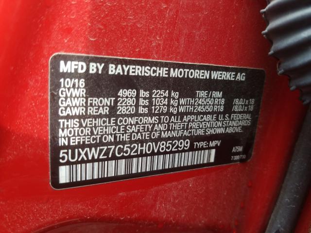 2017 BMW X3 SDRIVE2 5UXWZ7C52H0V85299