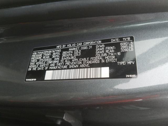 2019 VOLVO XC90 T6 MO YV4A22PK6K1471145