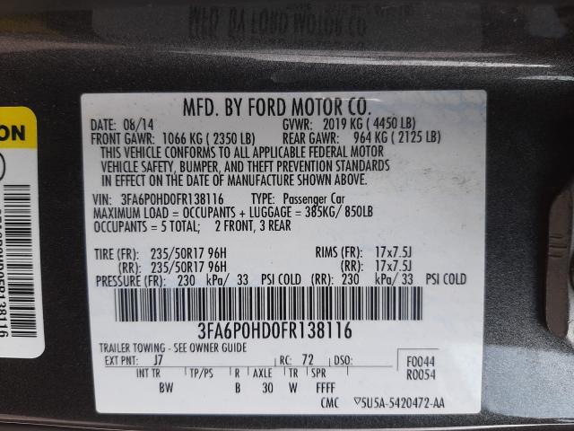 2015 FORD FUSION SE 3FA6P0HD0FR138116