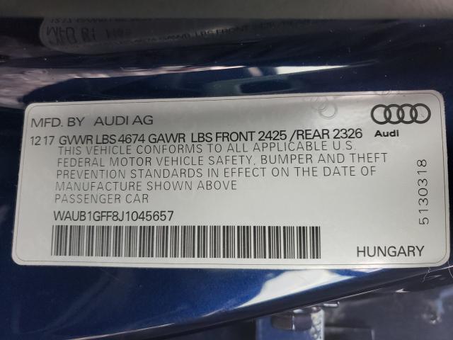 2018 AUDI S3 PREMIUM WAUB1GFF8J1045657