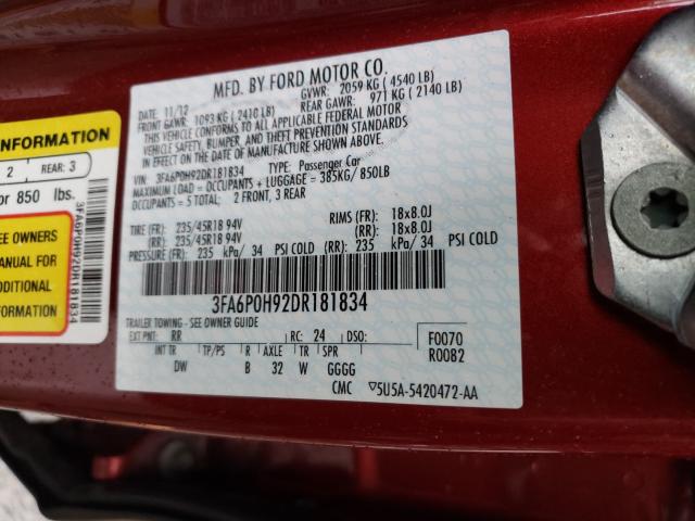 2013 FORD FUSION SE 3FA6P0H92DR181834