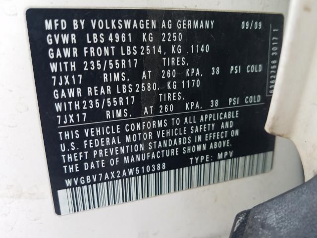 2010 VOLKSWAGEN TIGUAN SE WVGBV7AX2AW510388