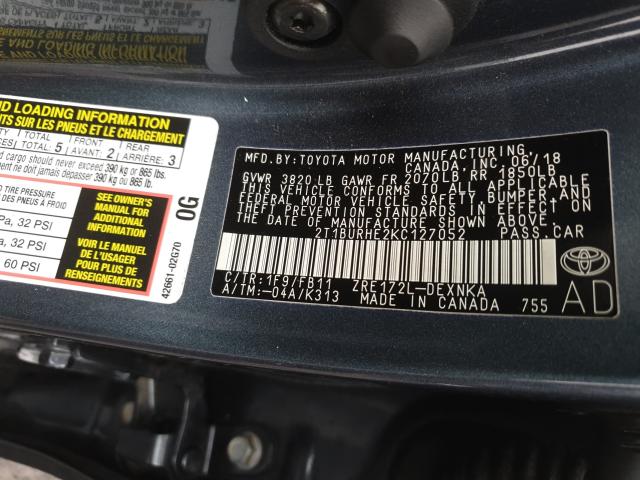 2019 TOYOTA COROLLA L 2T1BURHE2KC127052