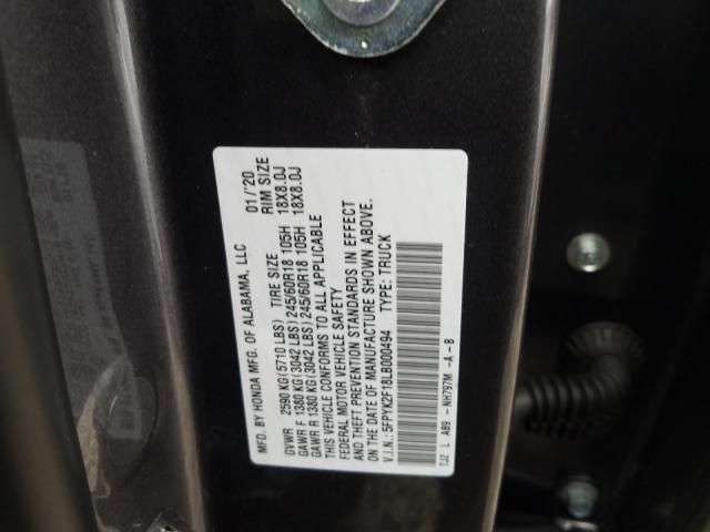 2020 HONDA RIDGELINE 5FPYK2F18LB000494