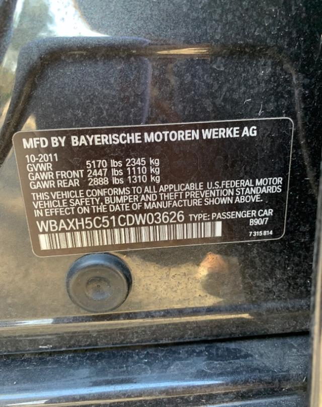 2012 BMW 528 XI WBAXH5C51CDW03626