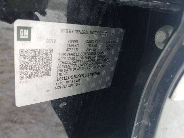 2019 CHEVROLET IMPALA PRE 1G1105S3XKU139758