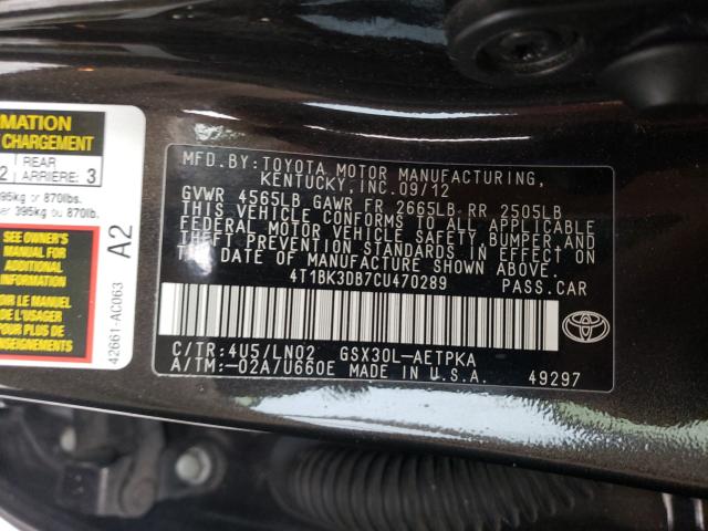 2012 TOYOTA AVALON BAS 4T1BK3DB7CU470289