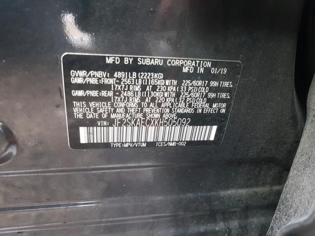 2019 SUBARU FORESTER P JF2SKAECXKH505092