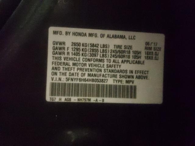 2017 HONDA PILOT EXL 5FNYF6H64HB053827