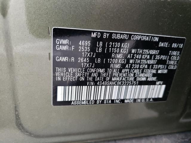 2019 SUBARU OUTBACK 2. 4S4BSAHC0K3225751