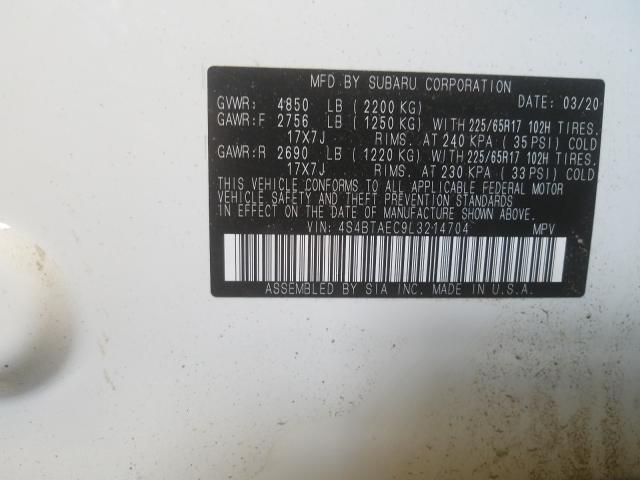 2020 SUBARU OUTBACK PR 4S4BTAEC9L3214704