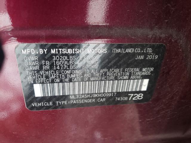 2019 MITSUBISHI MIRAGE LE ML32A5HJ9KH009917