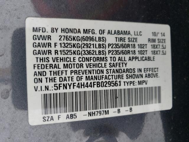 2015 HONDA PILOT EX 5FNYF4H44FB029561