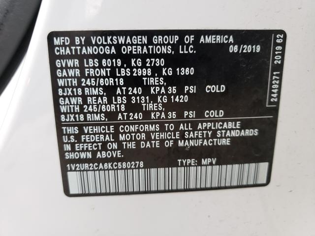 2019 VOLKSWAGEN ATLAS SE 1V2UR2CA6KC580278