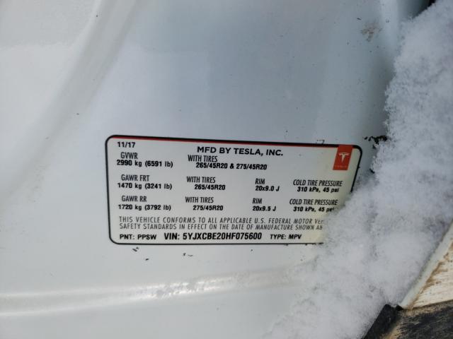 2017 TESLA MODEL X 5YJXCBE20HF075600
