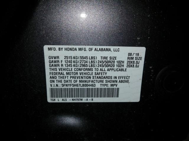 2020 HONDA PILOT TOUR 5FNYF5H67LB004463