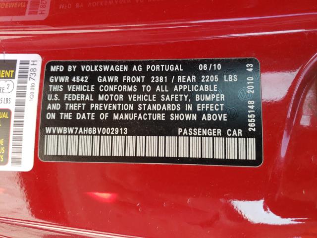 2011 VOLKSWAGEN EOS KOMFOR WVWBW7AH6BV002913