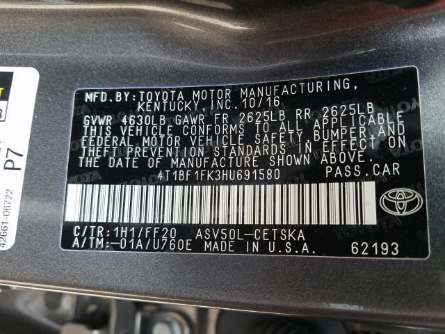 2017 TOYOTA CAMRY LE 4T1BF1FK3HU691580