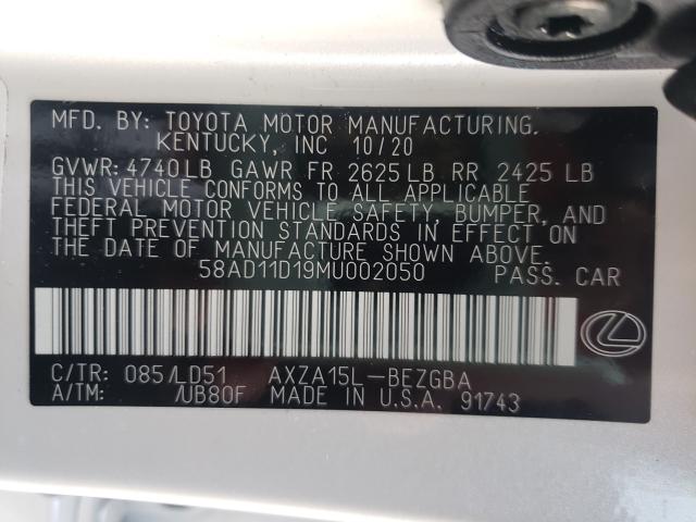 2021 LEXUS ES 250 BAS 58AD11D19MU002050