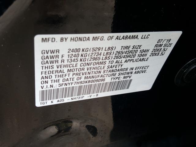 2019 HONDA PASSPORT T 5FNYF7H93KB009096