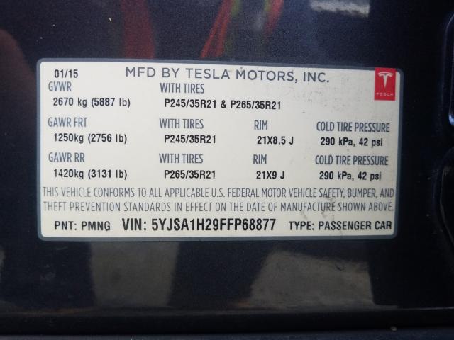 2015 TESLA MODEL S 85 5YJSA1H29FFP68877