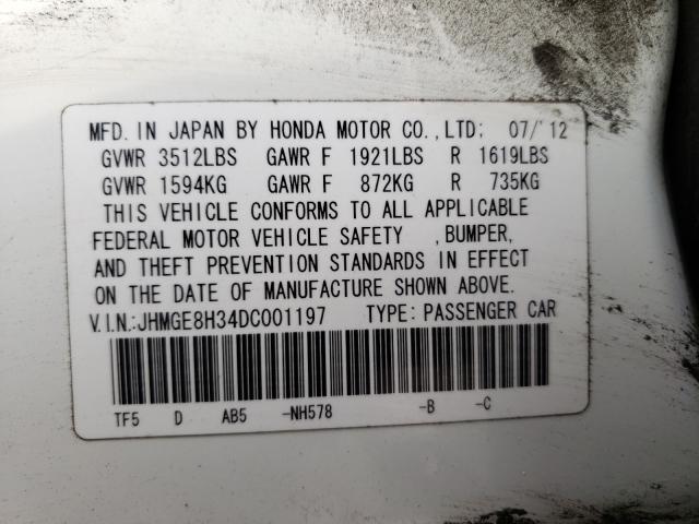 2013 HONDA FIT JHMGE8H34DC001197