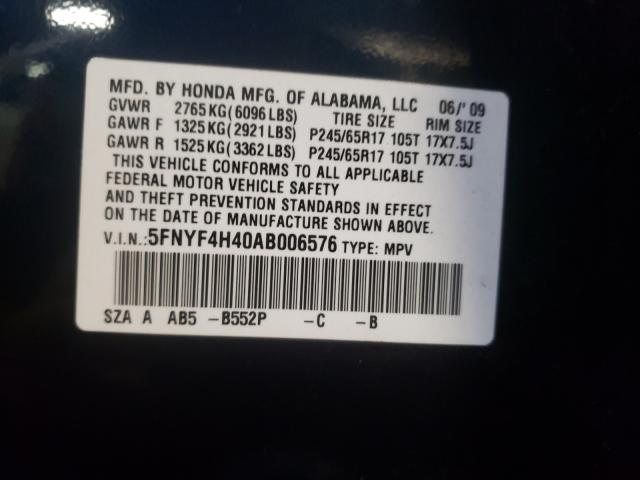 2010 HONDA PILOT EX 5FNYF4H40AB006576