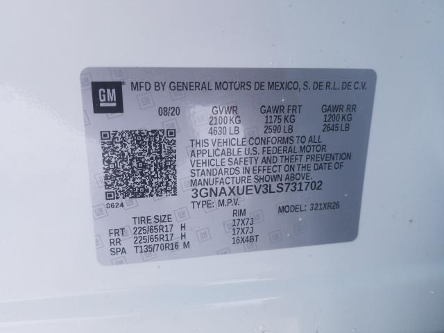 2020 CHEVROLET EQUINOX 3GNAXUEV3LS731702