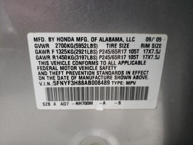 2010 HONDA PILOT TOUR 5FNYF3H88AB008489