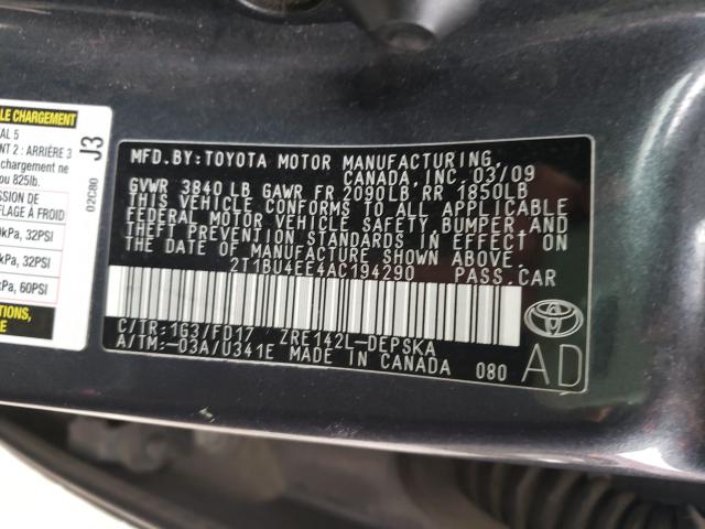 2010 TOYOTA COROLLA BA 2T1BU4EE4AC194290