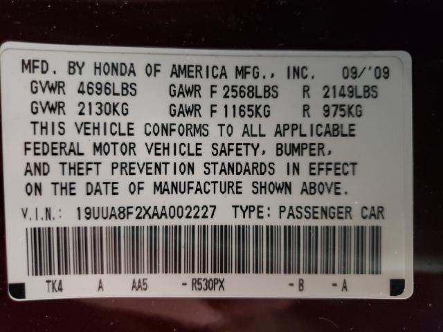 2010 ACURA TL 19UUA8F2XAA002227