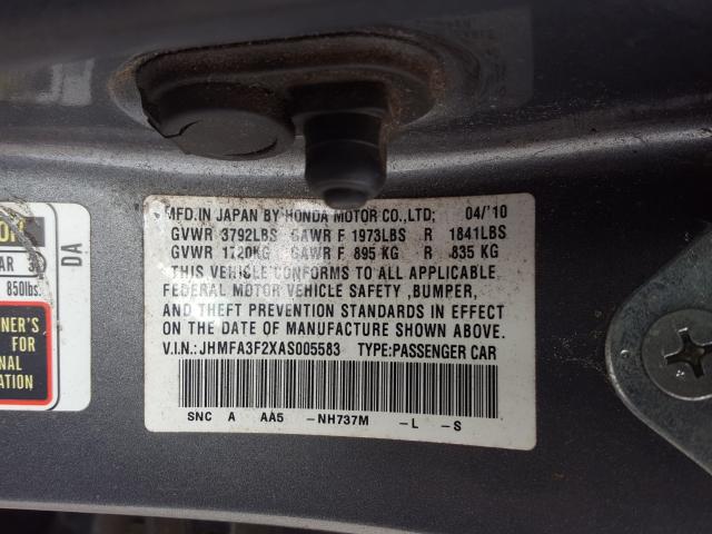 2010 HONDA CIVIC HYBR JHMFA3F2XAS005583