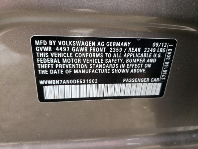 2013 VOLKSWAGEN CC WVWBN7AN0DE531902