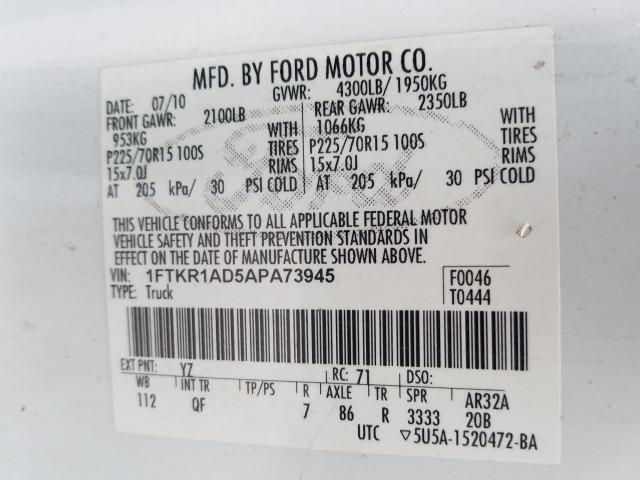 2010 FORD RANGER 1FTKR1AD5APA73945