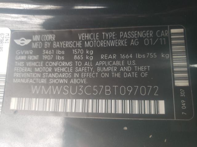 2011 MINI COOPER WMWSU3C57BT097072