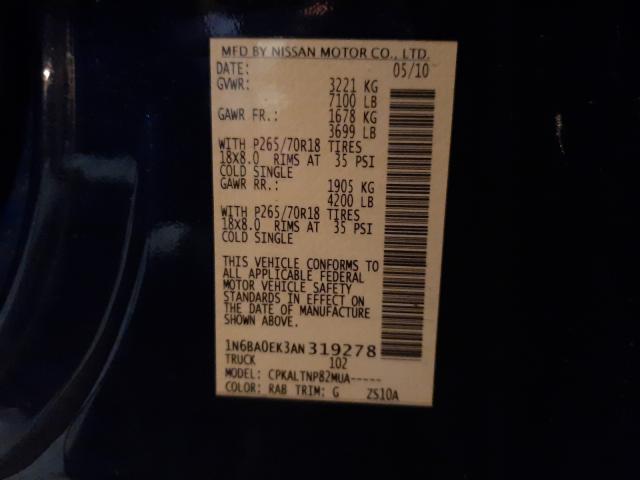 2010 NISSAN TITAN XE 1N6BA0EK3AN319278