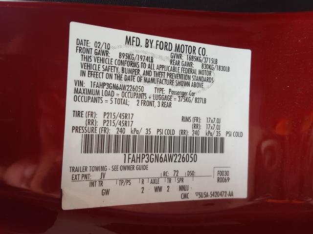2010 FORD FOCUS SES 1FAHP3GN6AW226050