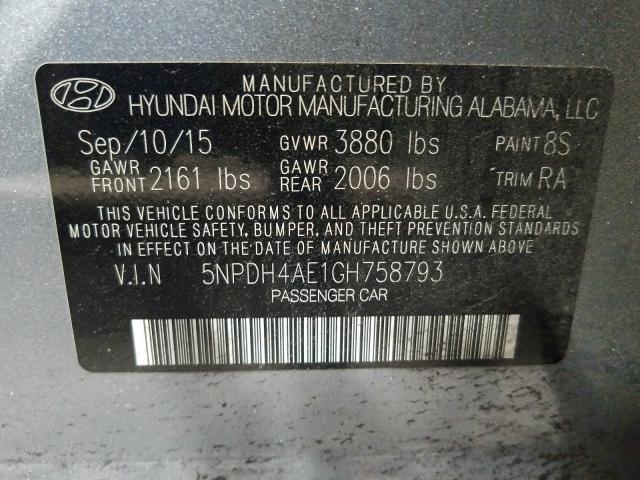 2016 HYUNDAI ELANTRA SE 5NPDH4AE1GH758793