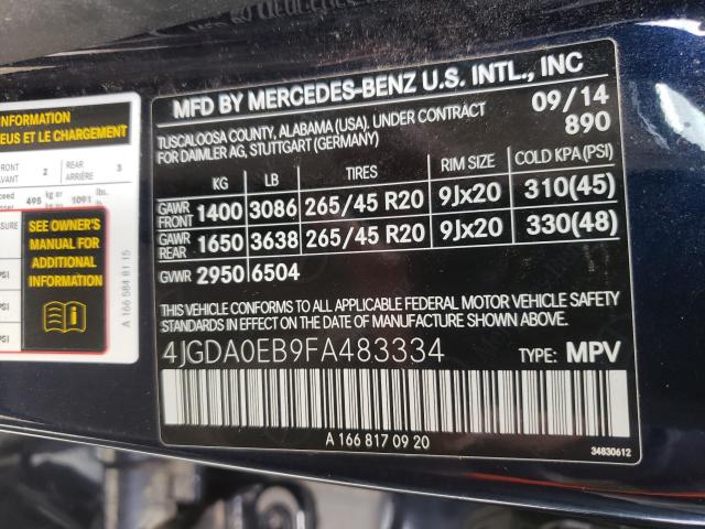 2015 MERCEDES-BENZ ML 250 BLU 4JGDA0EB9FA483334