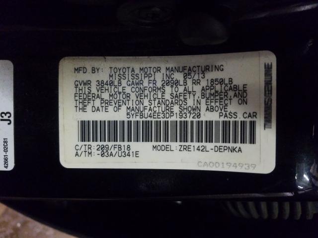 2013 TOYOTA COROLLA BA 5YFBU4EE3DP193720